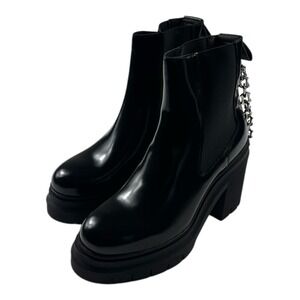 HUGO BOSS x Bella Poarch Black Leather Chain Platform Goth Boots Womens 9 NEW